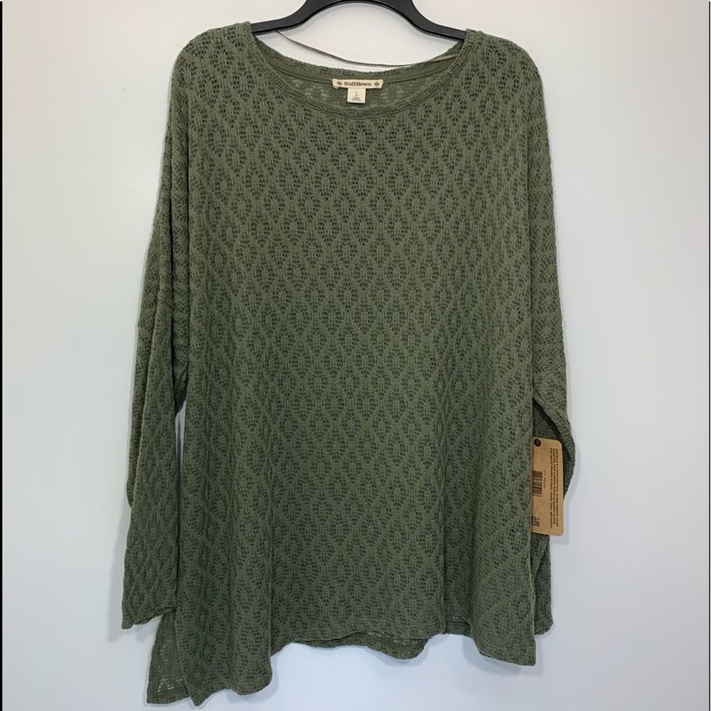 Ruff Hewn Green Asymmetrical Open Knit Sweater Size L